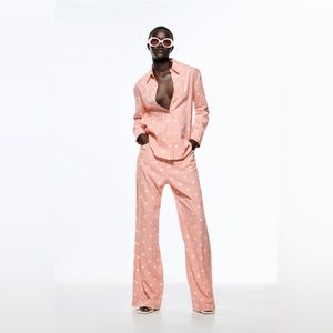 ZARA linen blend polka dot set